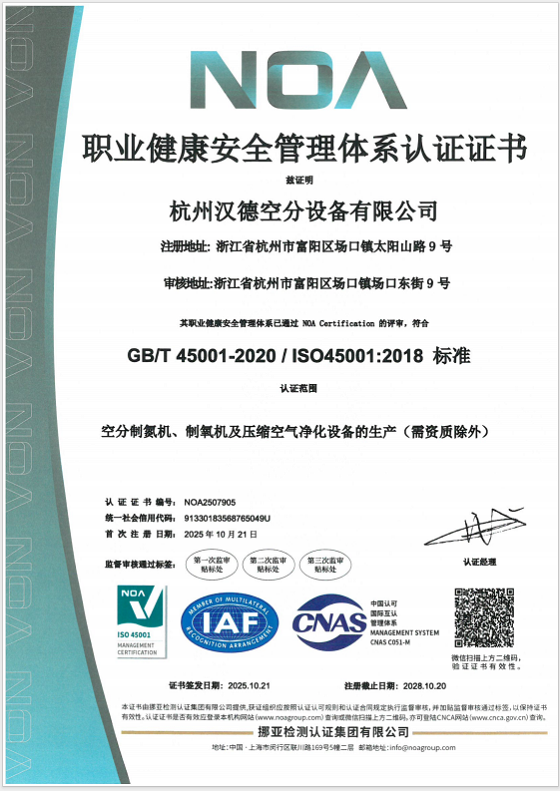 职业健康安全管理体系认证证书